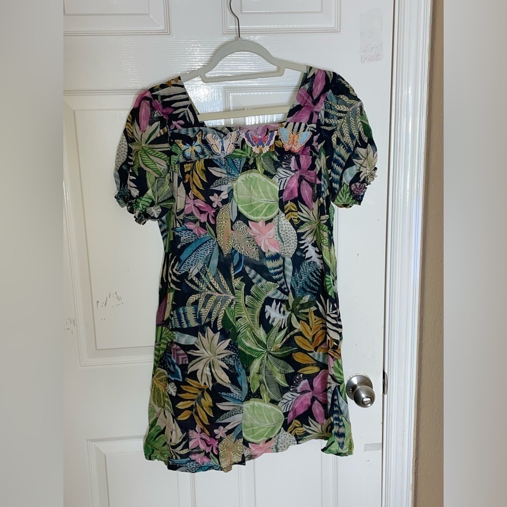 Johnny Was Workshop Tropical Puff Sleeve Tunic Dress in Green Multicolor XS‌‌‌‌‌ - Picture 8 of 12